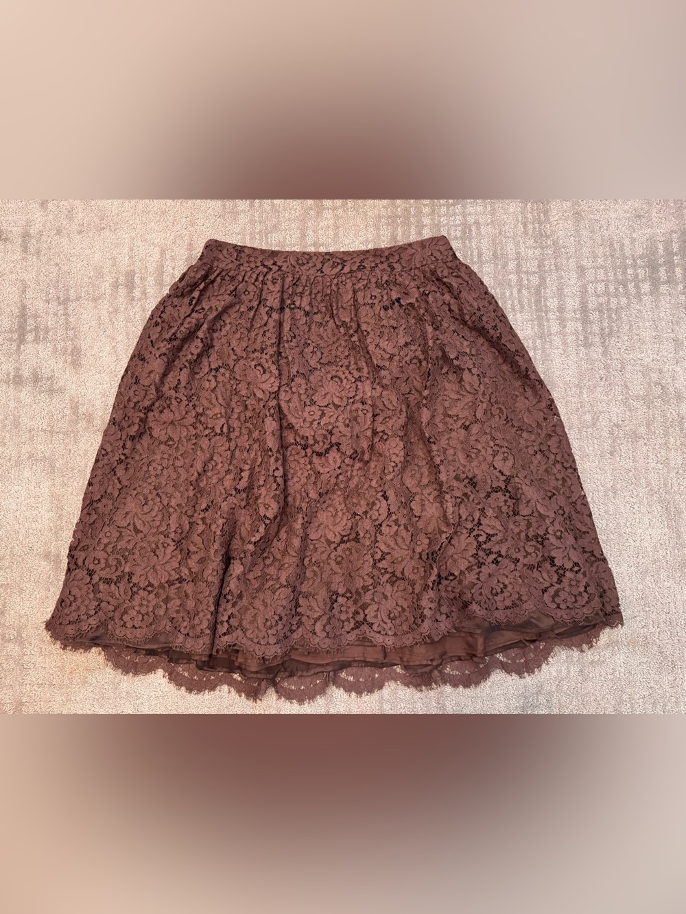 NWT Carmen Marc Valvo Lace A-Line Skirt Brown Tabac 14 Bloomingdale's